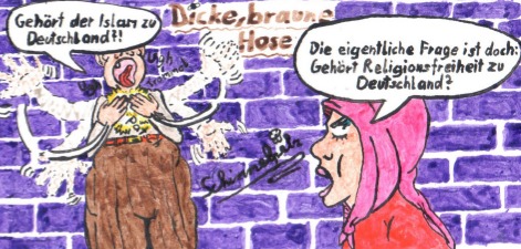 Cartoon: Dicke braune Hose (medium) by Schimmelpelz-pilz tagged religionsfreiheit,muslim,muslime,islam,rechts,rechte,rechtsradikal,rechtsextremismus,nazi,nationalisten,nationalismus