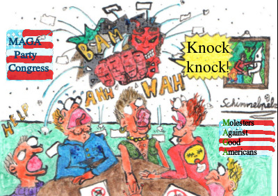 Cartoon: Hellboys Hunt (medium) by Schimmelpelz-pilz tagged hellboy,party,convention,nazi,hunt,nationalism,congress,america,make,great,again,molesters,against,good,americans