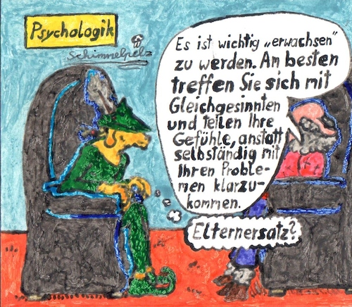 Cartoon: Peter-Pan-Syndrom (medium) by Schimmelpelz-pilz tagged psychologik,psychologic,dog,hound,hund,sheep,schaf,psychologe,therapeut,peter,pan,syndrom,syndrome,therapie,therapy,furry,tiermensch,anthropoid,anthro