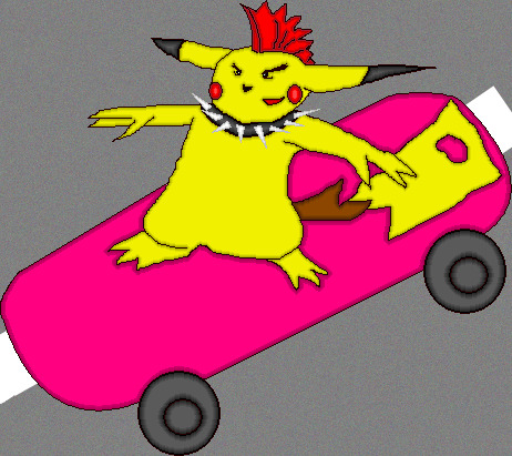 Cartoon: Pikachu joined a biker-gang (medium) by Schimmelpelz-pilz tagged pikachu,pokemon,skateboard,street,road,biker,gang,mohawk,video,game,videogame,computergame,computer,computerspiel,videospiel,pixel