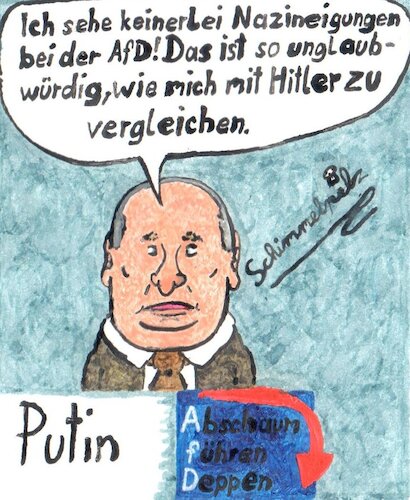 Cartoon: Putin Arsch-fDkriecher (medium) by Schimmelpelz-pilz tagged wladimir,vladimir,putin,afd,alternative,für,deutschland,neonazi,neonazis,nazi,nazis,rechtsradikal,rechtradikale,adolf,hitler,betrug,faschist,faschisten,krieg,butthead,matroschka,puppe,matroschkapuppe,genozid