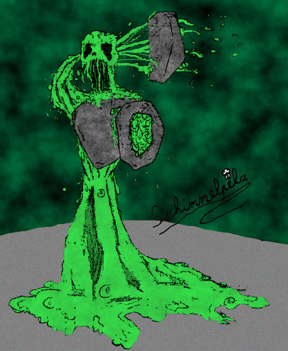 Cartoon: Schleimmonster - Slime Monster (medium) by Schimmelpelz-pilz tagged horror,phantasie,fantasie,kreatur,monster,humanoid,creature,fantasy,schleim,slime,ooze,gooze,glibbering,schleimig,rock,stone,stein,felsen
