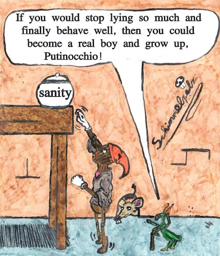 Cartoon: Putinocchio (medium) by Schimmelpelz-pilz tagged wladimir,vladimir,putin,rechtsradikal,betrug,faschist,krieg,pinocchio,russland,genozid,lügner,russia,fascist,genocide,liar