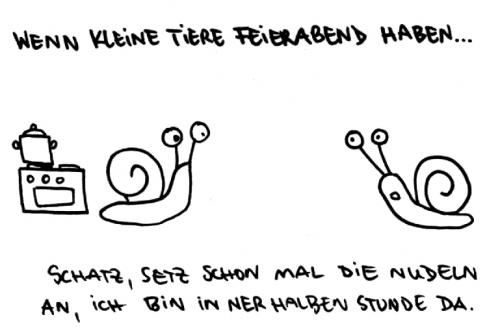 Cartoon: Feierabend. (medium) by puvo tagged schnecke,feierabend,abendbrot,nudeln