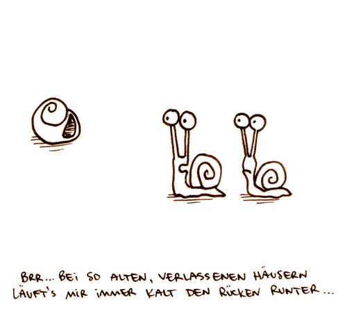 Cartoon: Geisterhaus (medium) by puvo tagged haus,house,old,alt,verlassen,abandoned,schnecke,snail,unheimlich,creepy,angst,fear