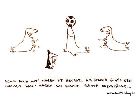 Cartoon: Großer Ball. (medium) by puvo tagged seehund,pinguin,ball,strand,robbe,seal,penguin,beach,party