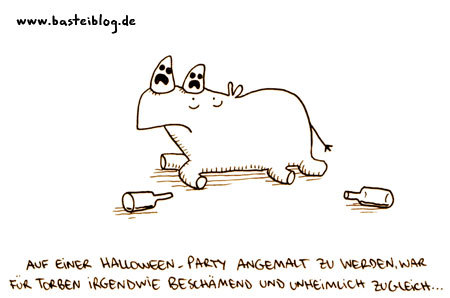 Cartoon: Halloween. (medium) by puvo tagged nashorn,rhino,halloween,ghost,party,alkohol,geist,alcohol,anmalen,paint
