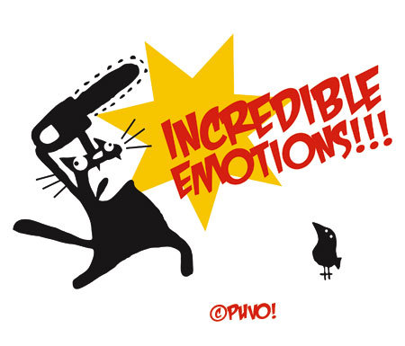 Cartoon: Incredible Emotions 2 (medium) by puvo tagged katze,cat,violence,gewalt,chain,saw,kettensäge,bird,vogel