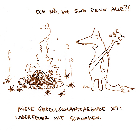 Cartoon: Lagerfeuer. (medium) by puvo tagged lagerfeuer,fire,camp,schnake,musik,music,gitarre,crane,gnat,sommer,sommerabend,summer,evening