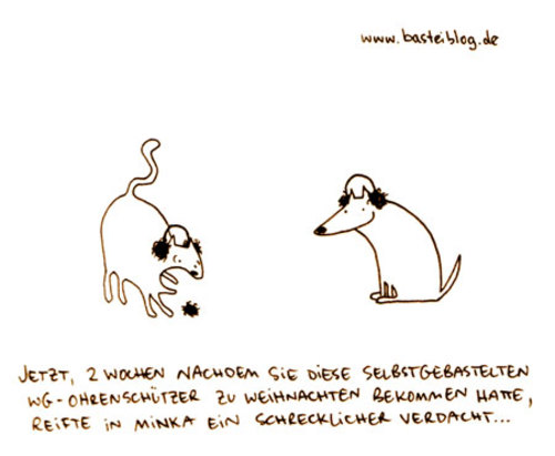 Cartoon: Ohrenschützer. (medium) by puvo tagged cat,dog,earlap,earmuff,ohrenschützer,winter,gewöll,geschenk,hairball