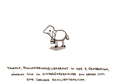 Cartoon: Pullunder. (medium) by puvo tagged schaf,sheep,pullunder,tradition,familie,kindergarten,kindergarden,family