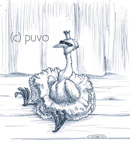 Cartoon: Schwanensee. (medium) by puvo tagged swan,schwan,see,lake,schwanensee,musik,ballett,ballet,music,bird,vogel,tutu,bühne,stage,theater,theatre