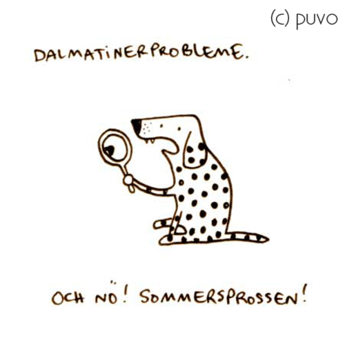 Cartoon: Sommersprossen. (medium) by puvo tagged dalmatiner,sommer,sommersprosse,freckle,summer,dalmation,dog,hund