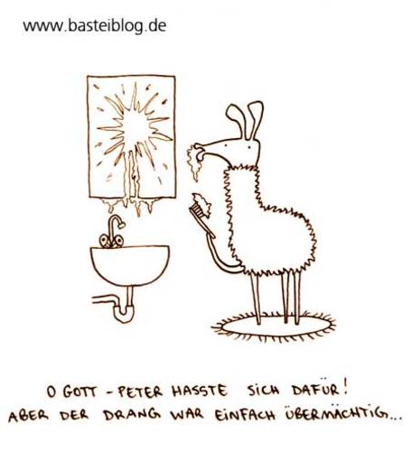 Cartoon: Zähneputzen. (medium) by puvo tagged lama,llama,zahn,tooth,putzen,brush,zähneputzen,spiegel,mirror,spucken,spit,zahnbürste,bad,bathroom