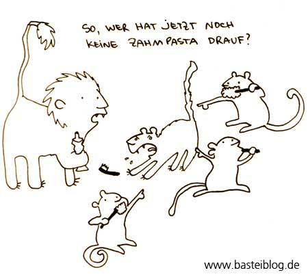 Cartoon: Zahmpasta (medium) by puvo tagged löwe,lion,kind,child,zahn,tooth,past,zahnpasta,zahm,wild,tame