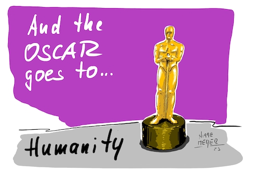 Cartoon: And the OSCAR ... (medium) by Jori Niggemeyer tagged heuteist,oscar,oscarnight,humanity,menschlichkeit,auszeichnung,pokal,usa,preisverleihung,statue,frieden,peace,satire,humor,joricartoon,joriniggemeyer,niggemeyer,joachimrniggemeyer,karikatur,cartoonart,illustration,illustrator,witzigebilder,lachen,witzig,cartoondrawing,cartoon,heuteist,oscar,oscarnight,humanity,menschlichkeit,auszeichnung,pokal,usa,preisverleihung,statue,frieden,peace,satire,humor,joricartoon,joriniggemeyer,niggemeyer,joachimrniggemeyer,karikatur,cartoonart,illustration,illustrator,witzigebilder,lachen,witzig,cartoondrawing,cartoon