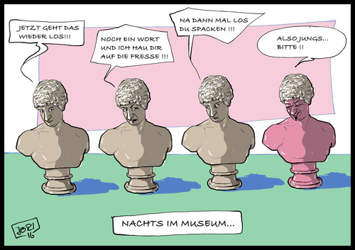 Cartoon: Dann mal los du Spacken... (medium) by Jori Niggemeyer tagged museum,büsten,kommunikation,streit,unmögliches,mögliches,nachts,niggemeyer,joricartoon,cartoon