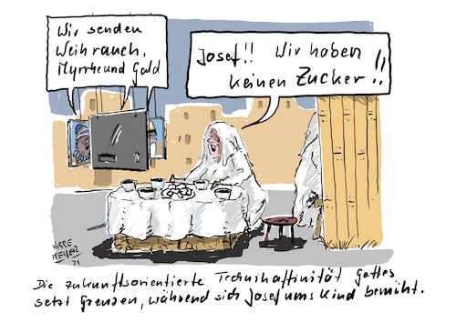 Cartoon: Der Besuch Teil II (medium) by Jori Niggemeyer tagged heiligedreikönige,dreikönigstag,weihrauch,myrrhe,gold,zucker,videoschalte,videokonferenz,bethlehem,jesus,bibel,abstandsregeln,cocid19,coronaschutzverordnung,corona,katholischekirche,gott,cartoonist,satire,humor,joricartoon,niggemeyer,cartoonart,illustration,illustrator,karikatur,cartoonstyle,cartoondrawing,witzigebilder,cartoon,heiligedreikönige,dreikönigstag,weihrauch,myrrhe,gold,zucker,videoschalte,videokonferenz,bethlehem,jesus,bibel,abstandsregeln,cocid19,coronaschutzverordnung,corona,katholischekirche,gott,cartoonist,humor,joricartoon,niggemeyer,cartoonart