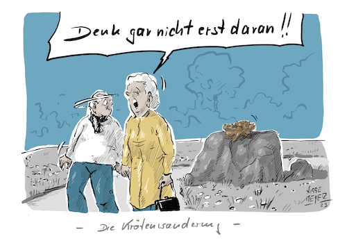 Cartoon: Die Krötenwanderung ... (medium) by Jori Niggemeyer tagged krötenwanderung,inspiration,huckepack,kröten,frösche,lurche,amphibien,männer,frauen,beziehungen,missverständnis,satire,humor,joricartoon,joriniggemeyer,niggemeyer,joachimrniggemeyer,karikatur,cartoonart,illustration,illustrator,witzigebilder,lachen,witzig,cartoondrawing,cartoon,krötenwanderung,inspiration,huckepack,kröten,frösche,lurche,amphibien,männer,frauen,beziehungen,missverständnis,satire,humor,joricartoon,joriniggemeyer,niggemeyer,joachimrniggemeyer,karikatur,cartoonart,illustration,illustrator,witzigebilder,lachen,witzig,cartoondrawing,cartoon