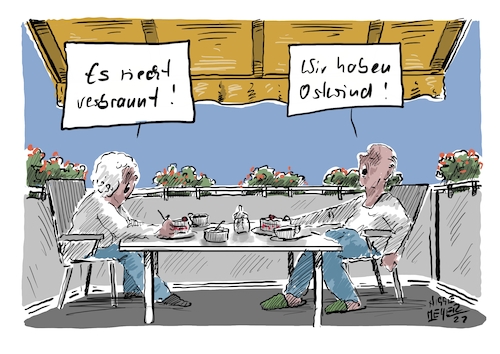 Cartoon: Irgendwo in Ostdeutschland... (medium) by Jori Niggemeyer tagged branntgeruch,ostwind,grenze,kuchen,balkon,kaffee,peace,fckptn,fuckputin,putin,ukrainetoday,ukraine,kreml,wladimirputin,russland,standwithukraine,ukrainewar,krieg,joricartoon,niggemeyer,cartooon,cartoonart,illustration,illustrator,karikatur,satire,cartoondrawing,cartoon,branntgeruch,ostwind,grenze,kuchen,balkon,kaffee,peace,fckptn,fuckputin,putin,ukrainetoday,ukraine,kreml,wladimirputin,russland,standwithukraine,ukrainewar,krieg,joricartoon,niggemeyer