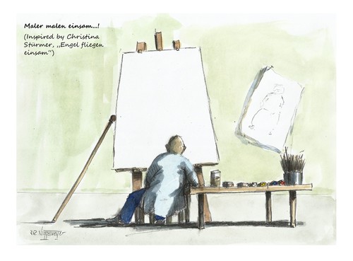 Cartoon: Maler malen einsam... (medium) by Jori Niggemeyer tagged maler,malerin,cartoon,karikatur,einsam,allein,atelier,studio,leinwand,papier,pinsel,staffelei,zeichentisch,farben,stifte,niggemeyer,joricartoon