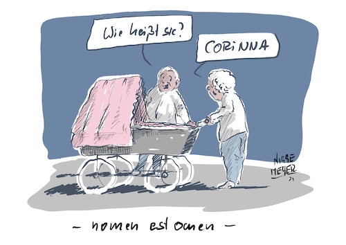Cartoon: nomen est omen... (medium) by Jori Niggemeyer tagged corinna,lockdown,corona,vorname,covid19,niggemeyer,joricartoon,cartooon