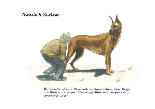 Cartoon: Rituale... (medium) by Jori Niggemeyer tagged dänische,hund,dogge,rituale,kuss,küssen,hintern,glück,finanzen,sicherheit,kurios,dänemark,niggemeyer,joricartoon,cartoon