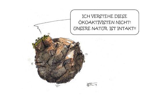 Cartoon: Unsere Natur ist intakt... (medium) by Jori Niggemeyer tagged natur,umwelt,umweltzerstörung,raubbau,ressourcen,politik,macht,geld,natur,umwelt,umweltzerstörung,raubbau,ressourcen,politik,macht,geld,erde,planet,krank