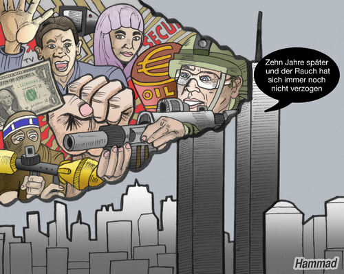 Cartoon: 11S (medium) by javierhammad tagged city,plane,bomb,qaeda,al,war,september11,11 september,september,world trade center,terrorismus,usa,anschlag,gedenken,11,world,trade,center