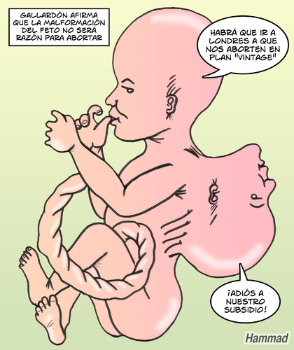 Cartoon: Aborto y subsidio (medium) by javierhammad tagged abortion,subsidies,child,health,work,crisis