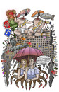 Cartoon: The sacrifice (small) by javierhammad tagged city cool surreal food sushi lost umbrella monster spider