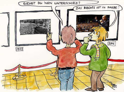 Cartoon: Bilder einer Ausstellung (medium) by thomasH tagged demokratie,massenveranstaltung,redner,hysterie,volksverdummung,vergleich