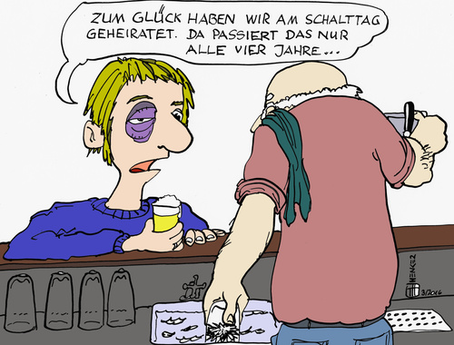 Cartoon: Hochzeitstag vergessen (medium) by thomasH tagged hochzeitstag,schaltjahr,februar,vier,jahre,vergessen,frauen,männer