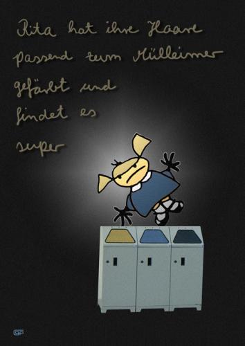 Cartoon: Rita und der Mülleimer (medium) by gisela tagged illustration,mädchen,mülleimer,zöpfe