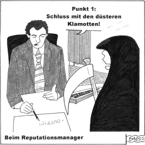 Cartoon: Beim Reputationsmanager (medium) by BAES tagged reputation,image,berater,manager,tod,mann,beruf,outfit,kleidung