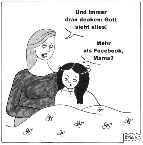 Cartoon: Gott ist doch nicht tot (medium) by BAES tagged facebook,internet,überwachung,mutter,kind,datenschutz,gott