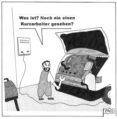 Cartoon: Kurzarbeiter (medium) by BAES tagged kurzarbeit,kurzarbeiter,arbeitslosigkeit,wirtschaftskrise,rezession,autoindustrie,abschwung,automechaniker,kurzarbeit,kurzarbeiter,arbeitslosigkeit,arbeit,beruf,karriere,wirtschaft,arbeitslos,arbeitsloser,existenz,geld,rezession,koknjunktur,wirtschaftskrise,finanzkrise,gehalt,autoindustrie,auto,autos,automobilindustrie,werkstatt,abschwung