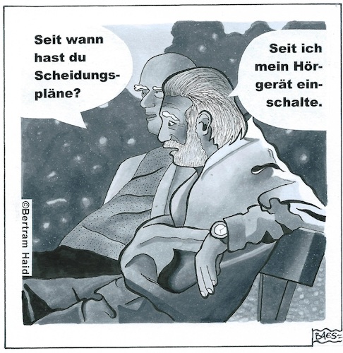 Cartoon: Scheidungspläne (medium) by BAES tagged hörgerät,hören,paar,ehepaar,verheiratet,freunde,scheidung,männer,frauen,beziehung,alter,hörgerät,hören,paar,ehepaar,verheiratet,freunde,scheidung,männer,frauen,beziehung,alter