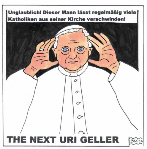 Cartoon: The next Uri Geller (medium) by BAES tagged papst,kirche,kirchenkrise,benedikt,xiv,joseph,ratzinger
