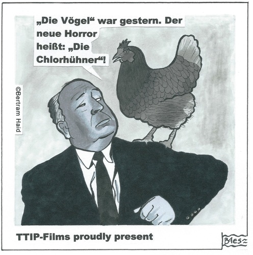 Cartoon: TTIP-Films proudly presents (medium) by BAES tagged ttip,chlorhuhn,freihandelsabkommen,usa,eu,hitchcock,tiere,film,kino,ttip,chlorhuhn,freihandelsabkommen,usa,eu,hitchcock,tiere,film,kino
