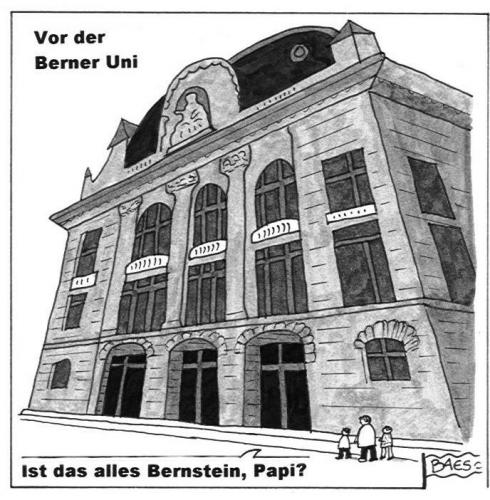 Cartoon: Vor der Berner Uni (medium) by BAES tagged kind,kinder,vater,papa,sohn,tochter,bern,berner,schweiz,uni,universität,gebäude,haus