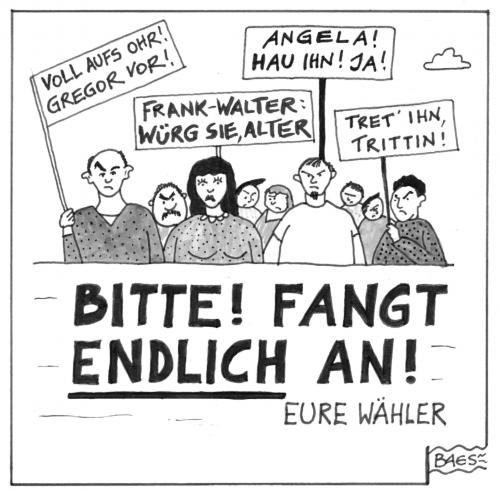 Cartoon: Wahlkampfdemo (medium) by BAES tagged wahl,bundestagswahl,wahlkampf,2009,merkel,trittin,steinmeier,gysi,deutschland,berlin,wähler,wahl,wahlen,bundestagswahl,wahlkampf,2009,angela merkel,trittin,steinmeier,gysi,deutschland,berlin,wähler,angela,merkel