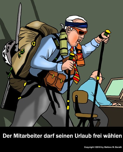 Cartoon: Arbeitsrecht (medium) by perugino tagged work,office,bureaucracy,corporation,employment,arbeit,job,beruf,urlaub,ferien,erholung,arbeiten,wandern,arbeitsplatz,nordic walking,arbeitsrecht,nordic,walking