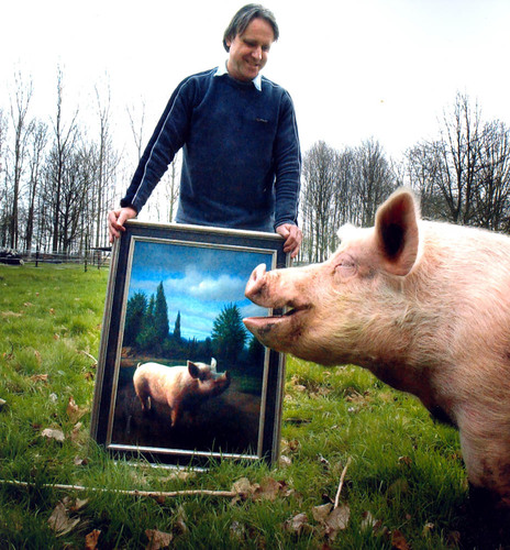 Cartoon: Pig laughing at my painting.. (medium) by lostrider1955 tagged pig,animal
