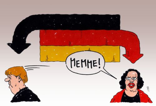 Cartoon: Abgang (medium) by Andreas Prüstel tagged landtagswahl,hessen,cdu,merkel,ankündigung,rücktritt,parteivorsitz,spd,nahles,cartoon,karikatur,andreas,pruestel,landtagswahl,hessen,cdu,merkel,ankündigung,rücktritt,parteivorsitz,spd,nahles,cartoon,karikatur,andreas,pruestel