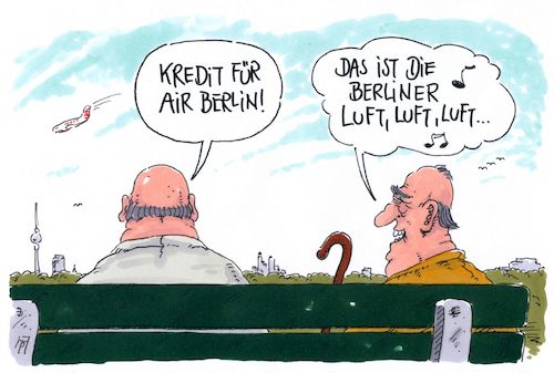 Cartoon: air berlin (medium) by Andreas Prüstel tagged fluggesellschaft,air,berlin,insolvenz,staatskredit,überbrückungskredit,berliner,luft,cartoon,karikatur,andreas,pruestel,fluggesellschaft,air,berlin,insolvenz,staatskredit,überbrückungskredit,berliner,luft,cartoon,karikatur,andreas,pruestel