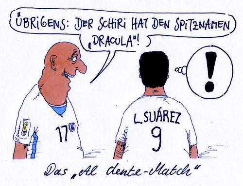 Cartoon: al dente (medium) by Andreas Prüstel tagged fußballweltmeisterschaft,brasilien,vorrunde,uruguay,italien,luis,suarez,biss,schiedsrichter,dracula,cartoon,karikatur,andreas,pruestel,fußballweltmeisterschaft,brasilien,vorrunde,uruguay,italien,luis,suarez,biss,schiedsrichter,dracula,cartoon,karikatur,andreas,pruestel