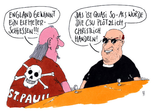 Cartoon: als wie (medium) by Andreas Prüstel tagged fußballweltmeisterschaft,england,elfmeterschießen,csu,asyl,asylpolitik,christlich,christentum,cartoon,karikatur,andreas,pruestel,fußballweltmeisterschaft,england,elfmeterschießen,csu,asyl,asylpolitik,christlich,christentum,cartoon,karikatur,andreas,pruestel