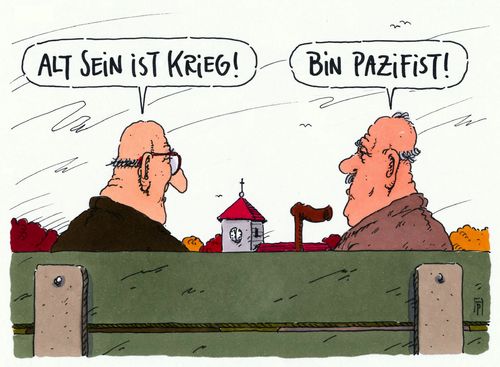 Cartoon: alt sein (medium) by Andreas Prüstel tagged alter,senioren,krieg,pazifist,pazifismus,cartoon,karikatur,andreas,pruestel,alter,senioren,krieg,pazifist,pazifismus,cartoon,karikatur,andreas,pruestel