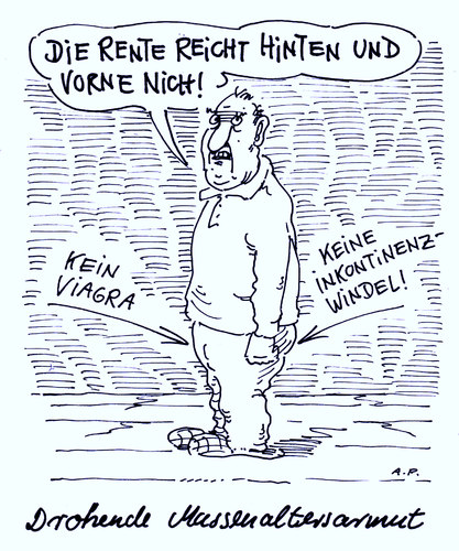 Cartoon: altersarmut (medium) by Andreas Prüstel tagged rente,niedrigrente,rentner,rentenversicherung,armut,grundsicherung,inkontinenz,windel,rente,niedrigrente,rentner,rentenversicherung,armut,grundsicherung,viagra,inkontinenz,windel